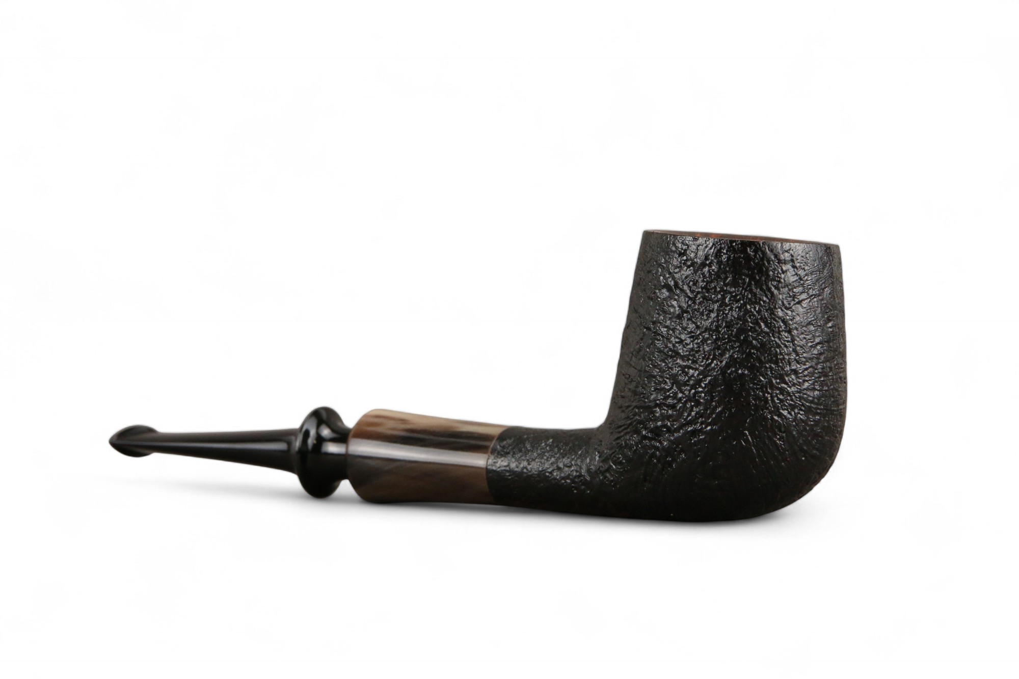Pipa GH Zhang Billiard Sabbiata Nera con inserto in corno DQ design - immagine 3