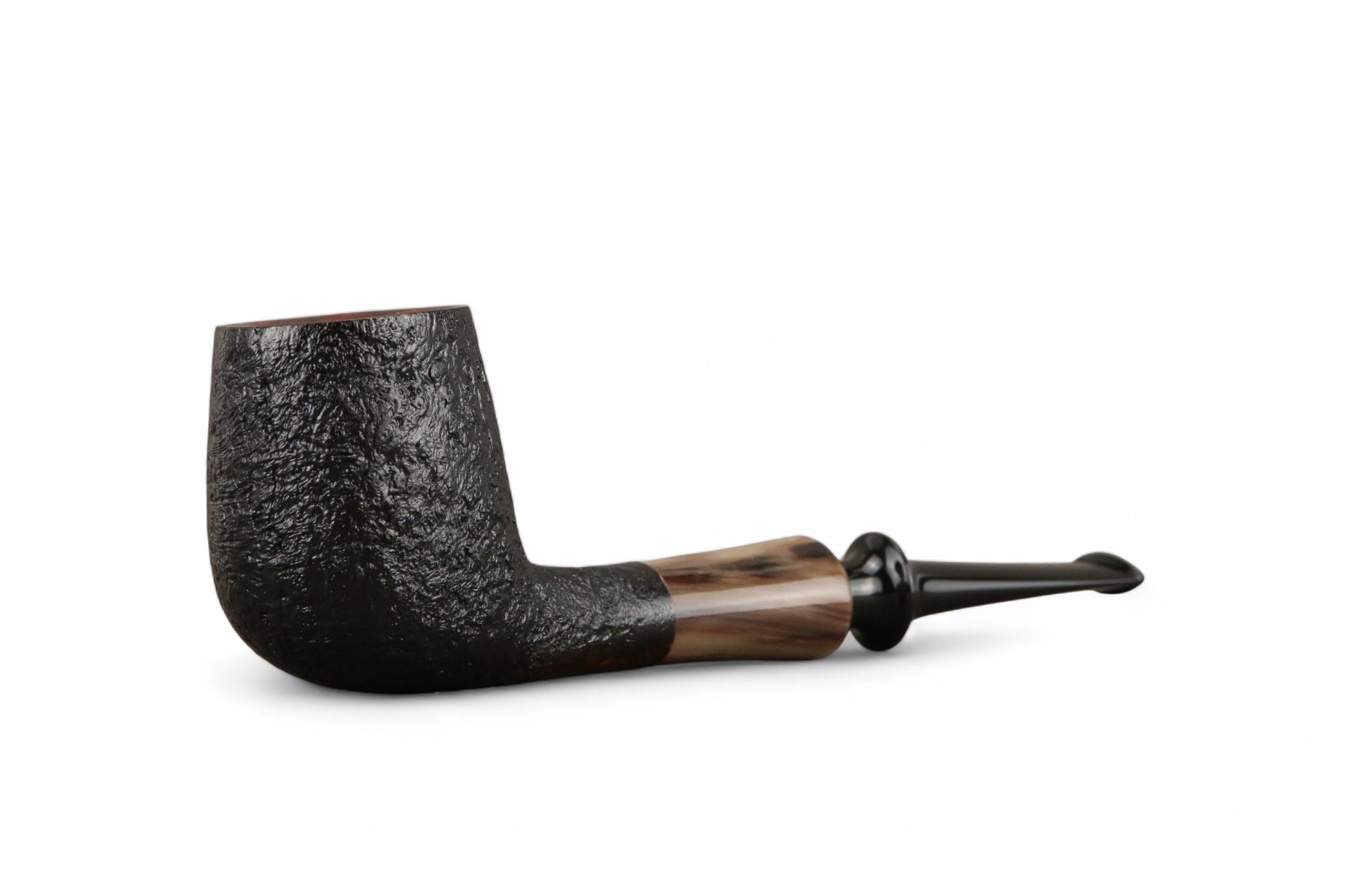 Pipa GH Zhang Billiard Sabbiata Nera con inserto in corno DQ design - immagine 4