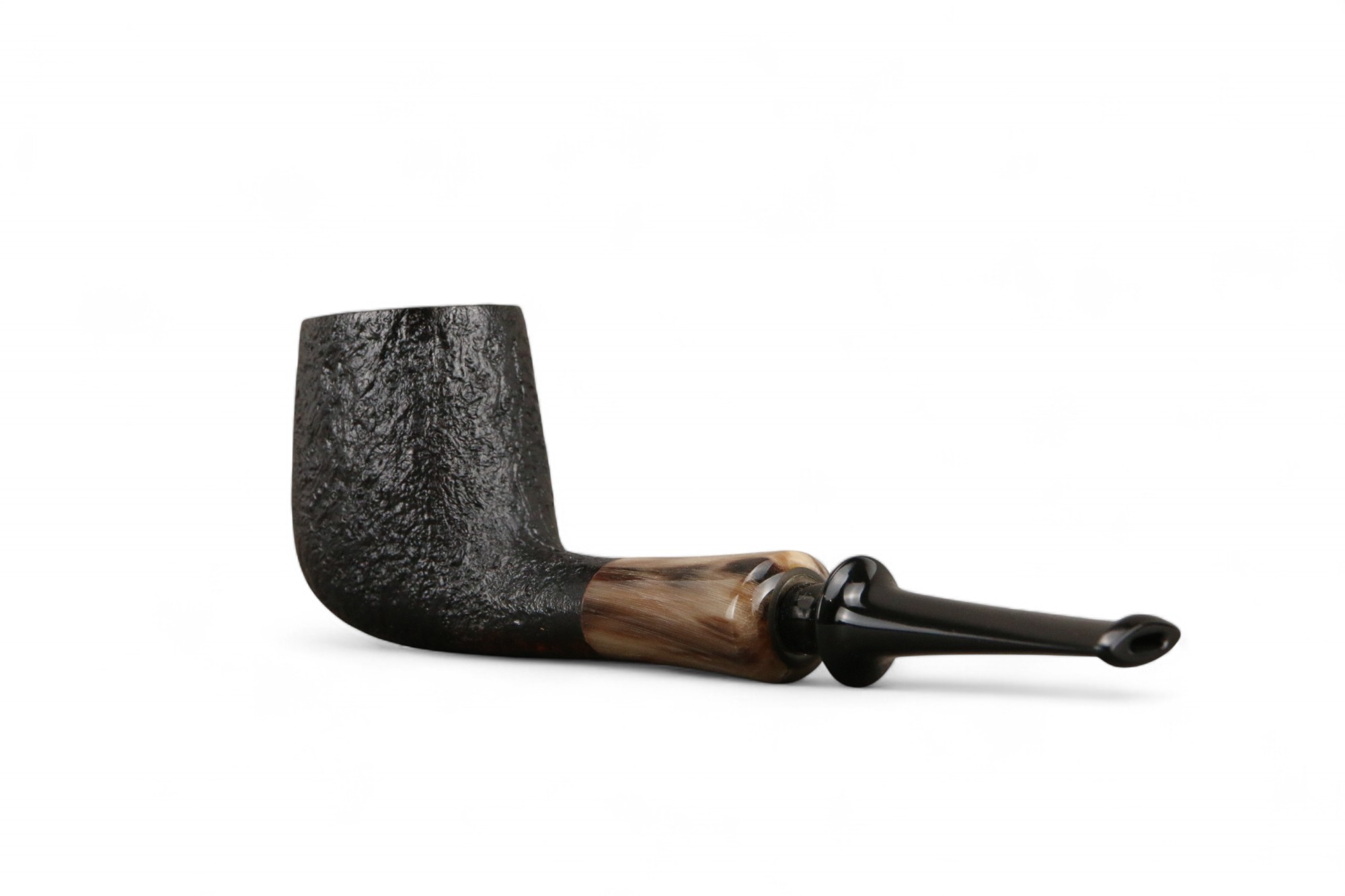 Pipa GH Zhang Billiard Sabbiata Nera con inserto in corno DQ design - immagine 5
