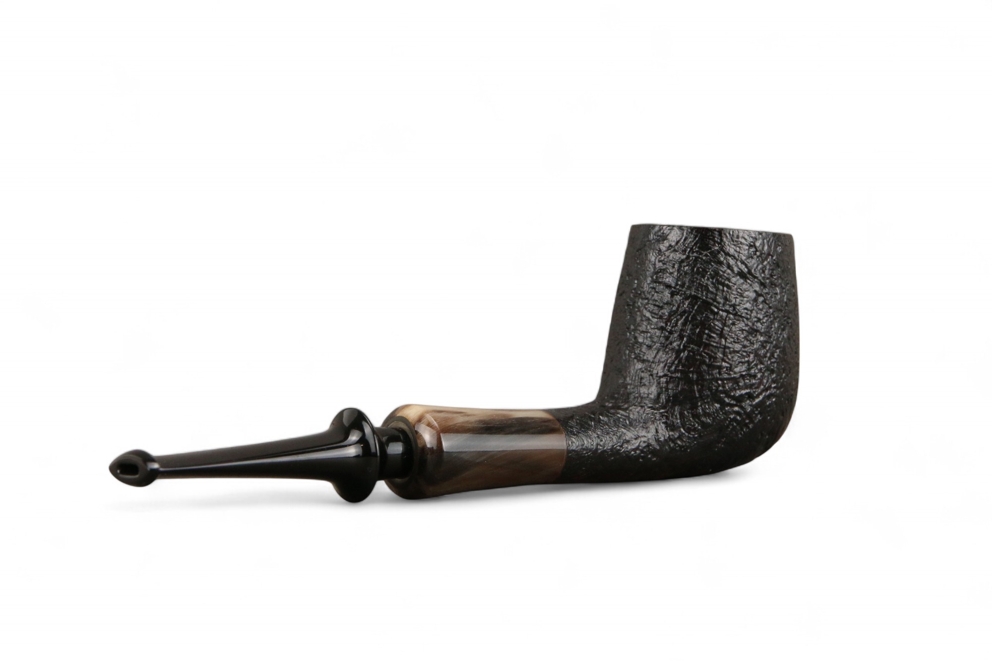 Pipa GH Zhang Billiard Sabbiata Nera con inserto in corno DQ design - immagine 6